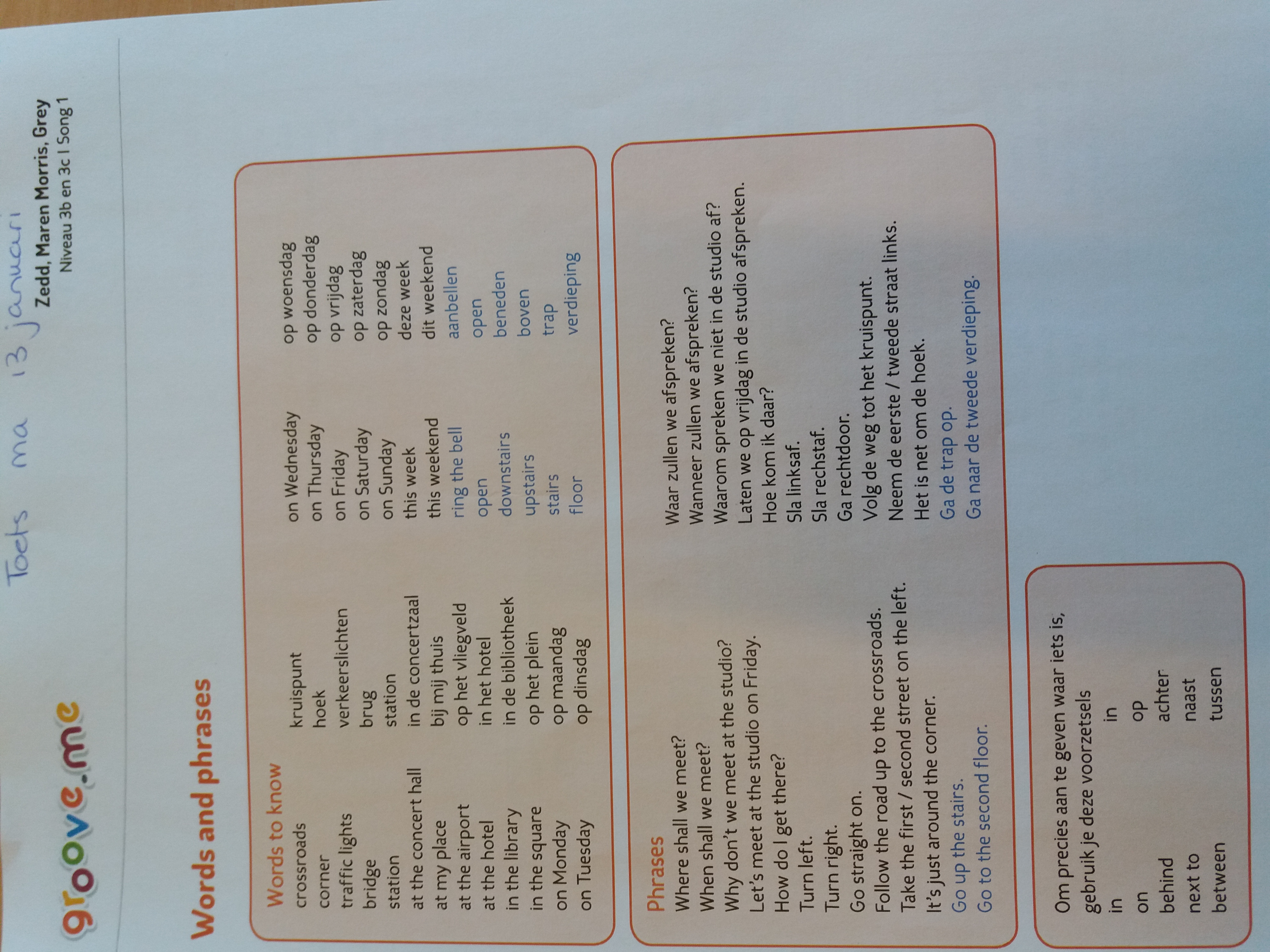 Toets Engels 13 januari